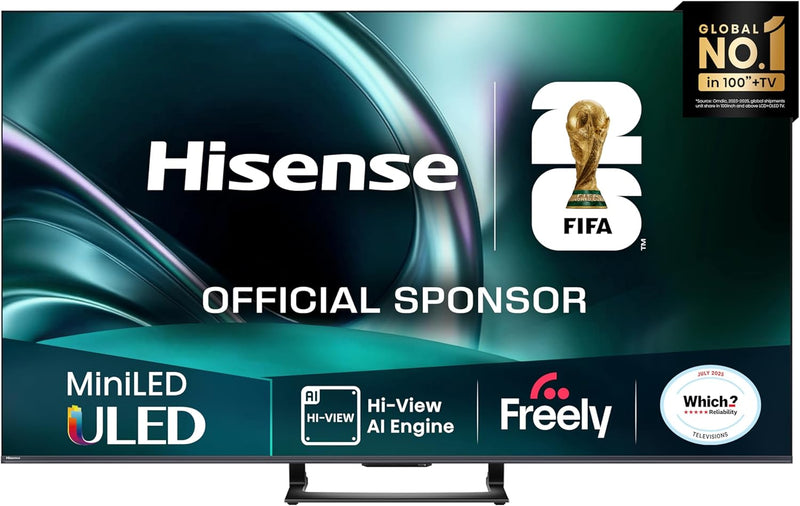 Hisense 50" 50U7QTUK MiniLED QLED 144Hz Smart-KI-TV - Hi-View KI-Engine, 144Hz Game Mode PRO, 2.1 Kanal, Dolby Atmos, Quantum-Dot-Farbe, Anti-Reflexion mit Freely, Disney+, YouTube, Netflix